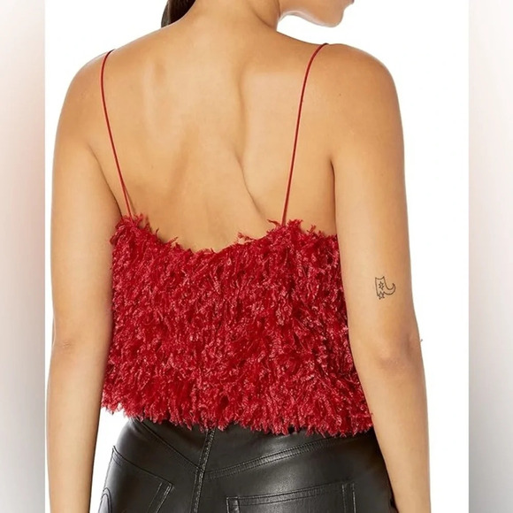 NWT Show Me Your Mumu She Cute Red Faux Feather Crop top XS - Picture 2 of 10